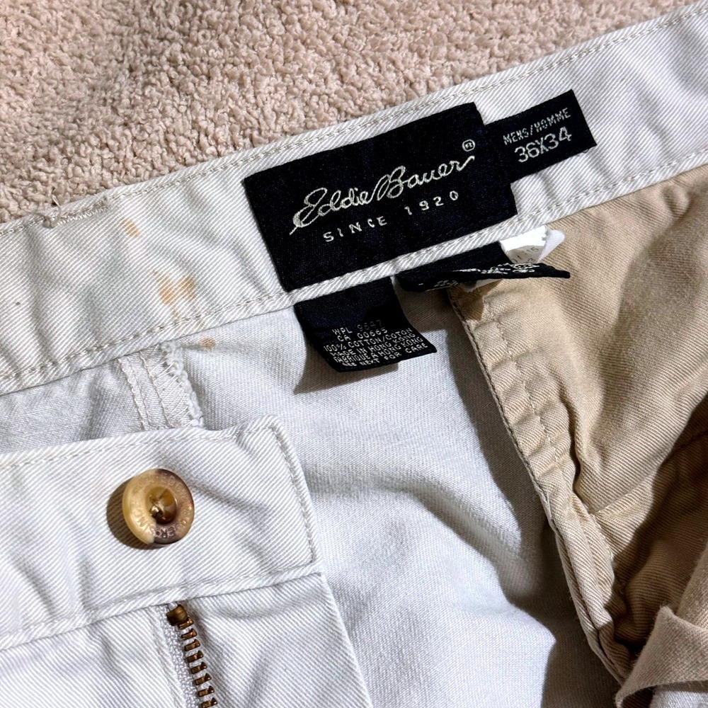 Eddie Bauer Mens Cargo Pants 36x34 Khaki Cotton Twill Straight Leg Outdoor - Picture 5 of 12